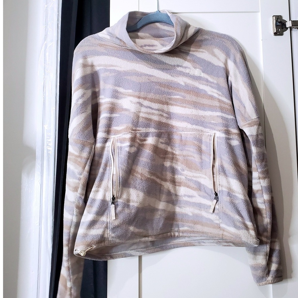 The North Face Womens Pullover Fleece Cowl Neck Gray‎ Beige Size S